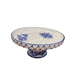 RCCl Portugal Hand painted floral ceramic blue white fruit serve bowl SKU 9976